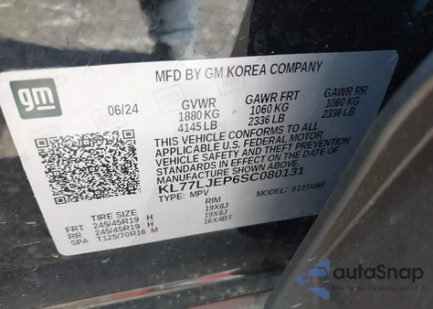 2025 Chevrolet Trax Fwd 2Rs from USA, damaged, VIN KL77LJEP6SC080131